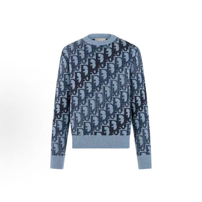 DIOR Men's SS26 Spring Essentials Collection Oblique Print Ribbed Long-Sleeve Crewneck Sweater