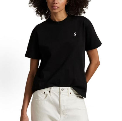 Ralph Lauren Logo Embroidered Round-neck Short-sleeved T-shirt for Women - Black - Slim Fit