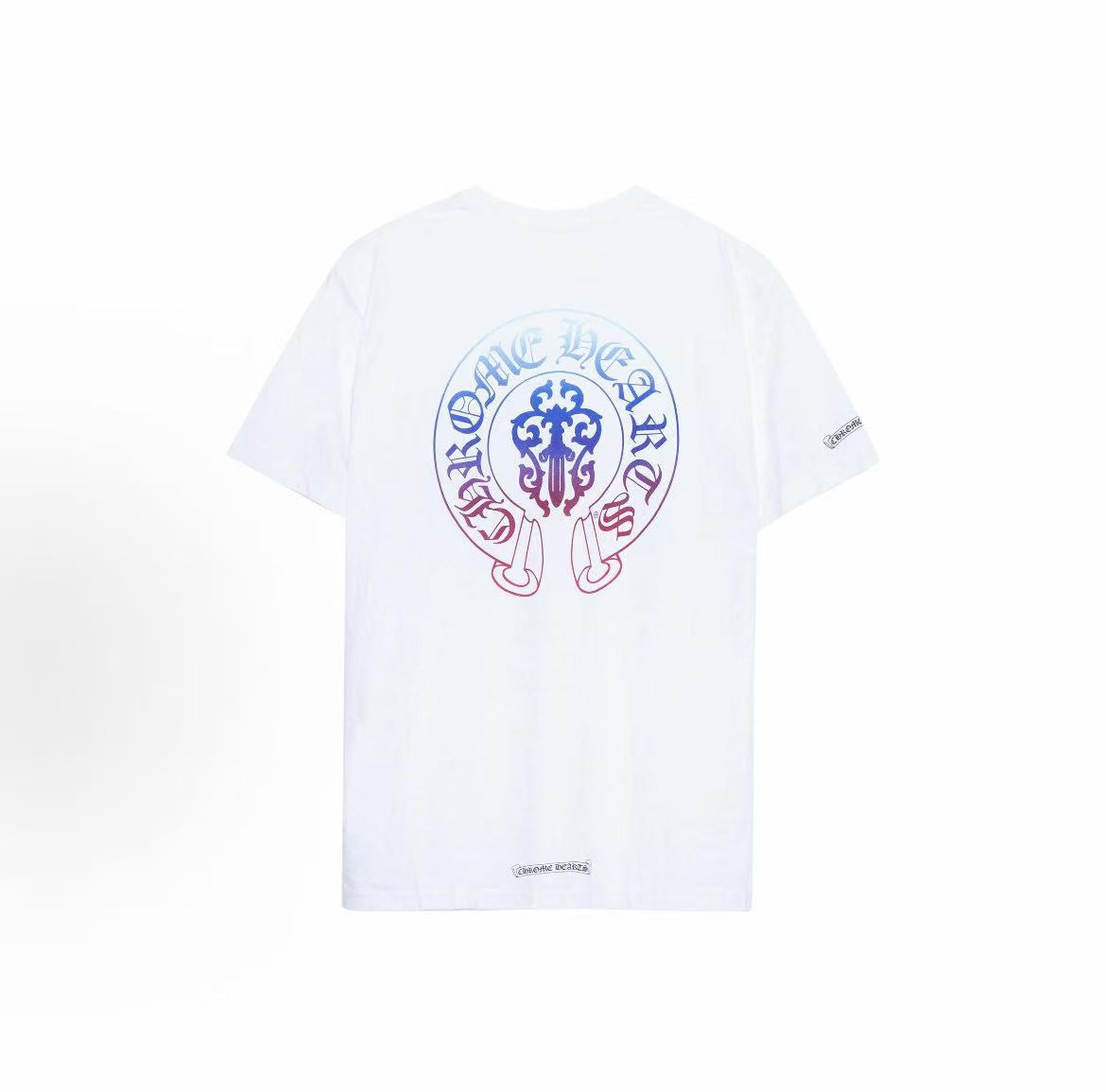 Chrome Hearts Color Gradient Horse Hoof Sleeve Roll-Up Short-Sleeve T-shirt (for both men and women) White