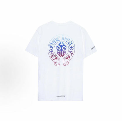 Chrome Hearts Color Gradient Horse Hoof Sleeve Roll-Up Short-Sleeve T-shirt (for both men and women) White