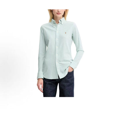 Ralph Lauren Striped Collar Buttoned Long Sleeve Shirt with Embroidered Spurs for Women