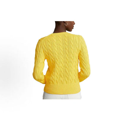 Ralph Lauren SS23 Solid-color Logo Embroidered Single-Button Round-neck Long-sleeved Sweater Standard Fit Women's Item Yellow