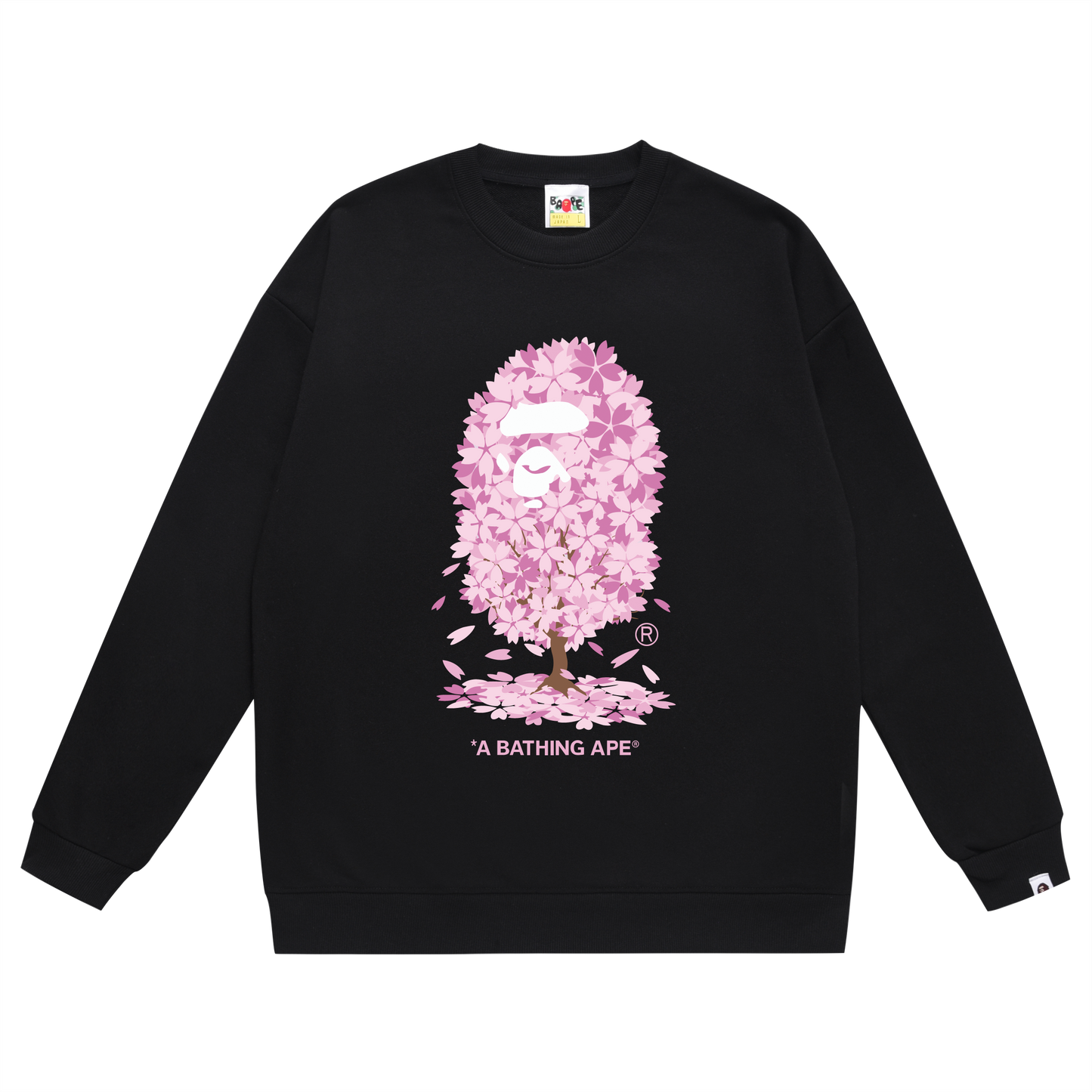 A Bathing Ape Pink Cherry Tree Logo Print Hoodie Black