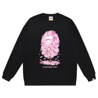 A Bathing Ape Pink Cherry Tree Logo Print Hoodie Black