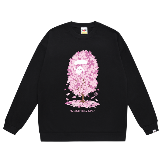 A Bathing Ape Pink Cherry Tree Logo Print Hoodie Black