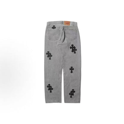 Chrome Hearts x Levi's pure cotton leather cross patch mid waist jeans for both men and women