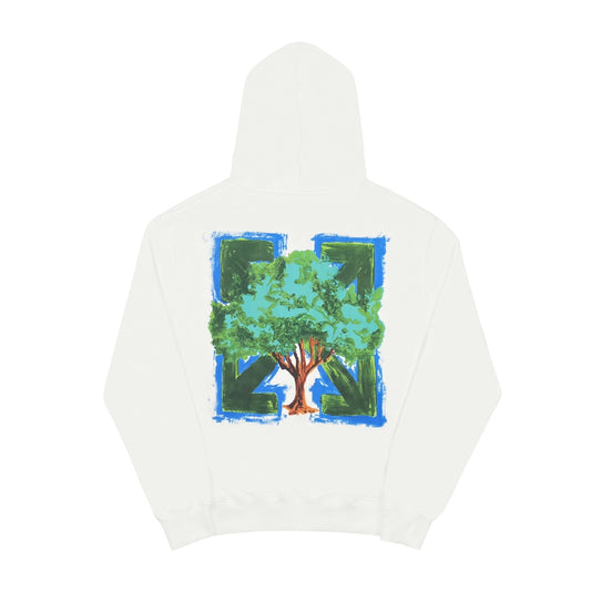 Off-White environmentally friendly oil painting tree print hooded sweater white