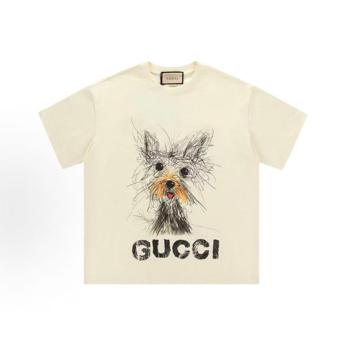GUCCI 2025 Spring Collection Casual Dog Print Short-Sleeved Round-Neck T-Shirt (For Both Men and Women)