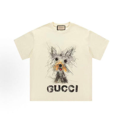 GUCCI 2025 Spring Collection Casual Dog Print Short-Sleeved Round-Neck T-Shirt (For Both Men and Women)