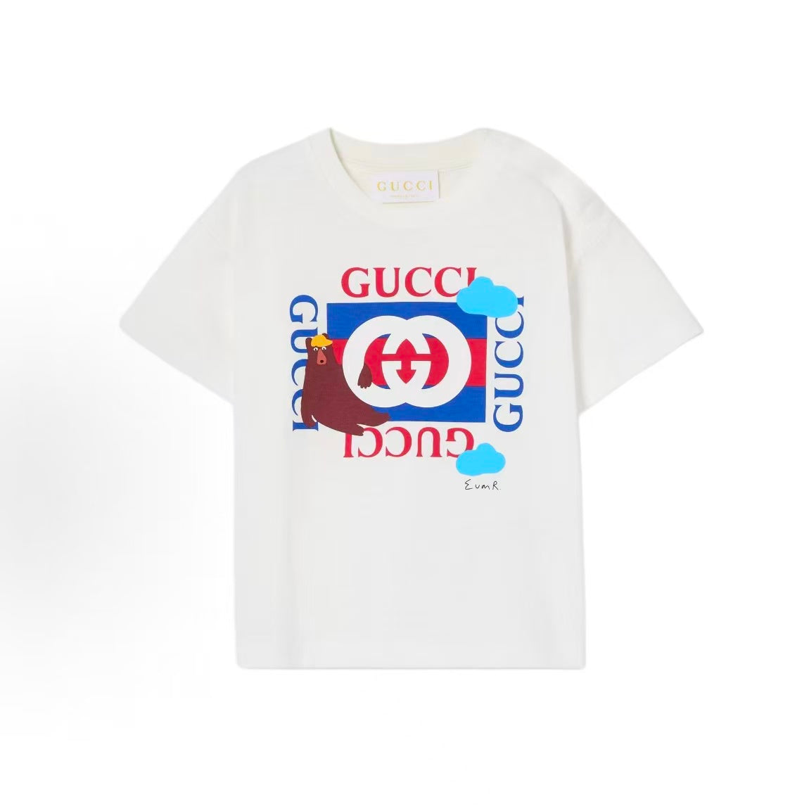GUCCI T-shirt, Fall/Winter 2025, Printed Cotton Round-neck Short Sleeve, Loose Fit, White, Infant to Toddler Size