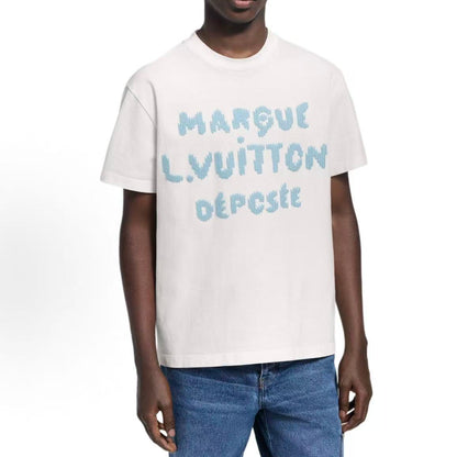 LOUIS VUITTON SS26 Round-neck Letter Embroidery Design T-shirt - Standard Size - Men's Style - White