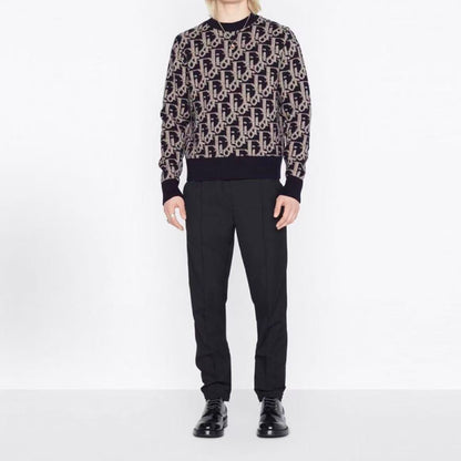 DIOR DIOR Seasonal New Product FW22 Long-sleeved Pullover with Logo Pattern Printed All Over Men's Style Navy Blue Sweater