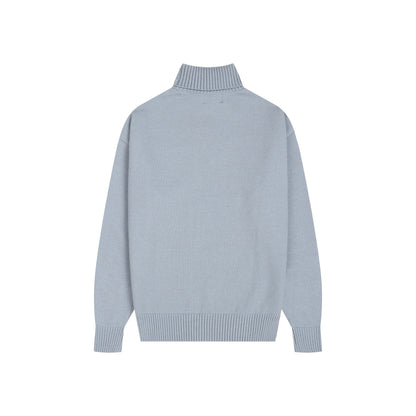 AMI Big Logo Turtleneck Sweater Light Blue