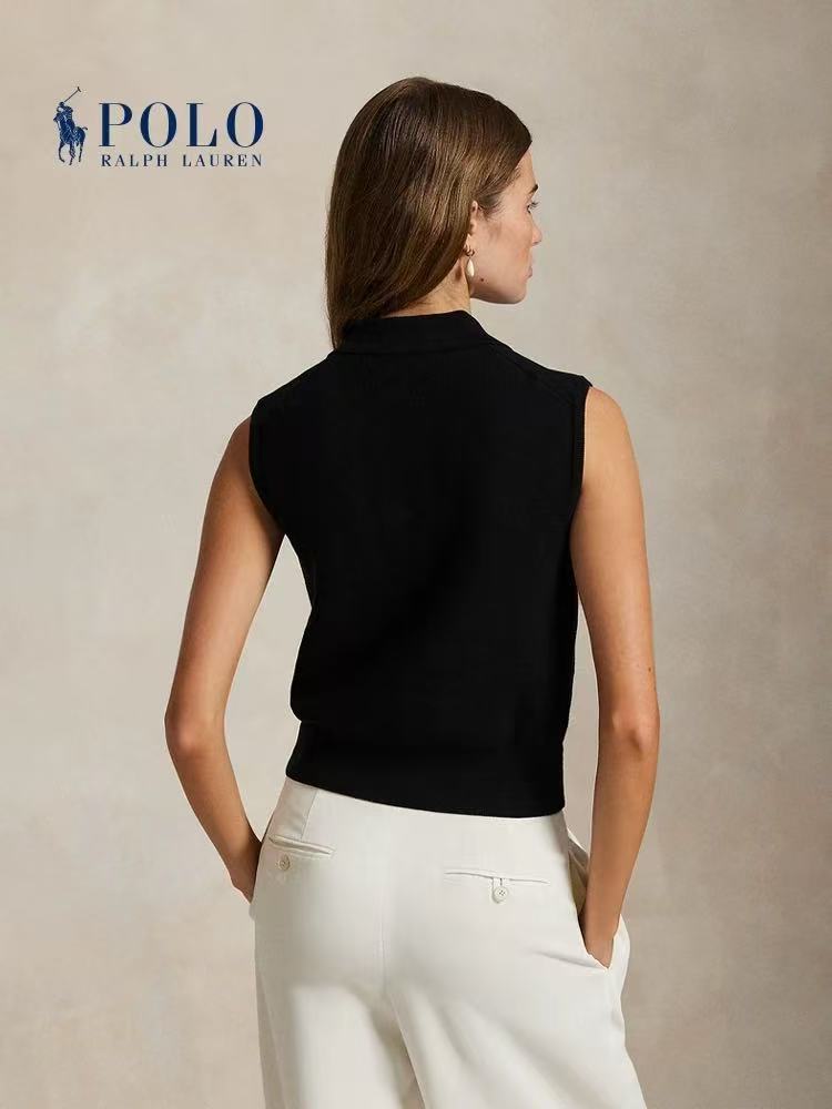 Ralph Lauren Cotton Blended Ribbed Buttoned Small Quilted Embroidered Straight-Tee Short Sleeve Polo Shirt Standard Fit Women's Style Black
