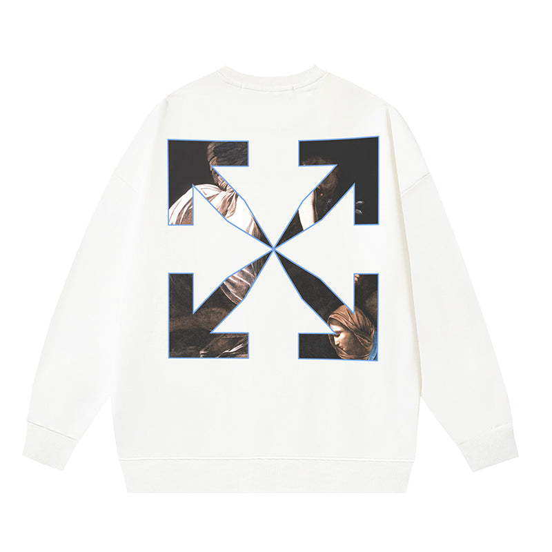 OFF WHITE CARAVAGGIO ANGEL ARROW CREW NECK HOODIE WHITE