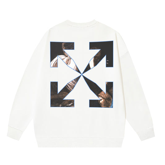 OFF WHITE CARAVAGGIO ANGEL ARROW CREW NECK HOODIE WHITE