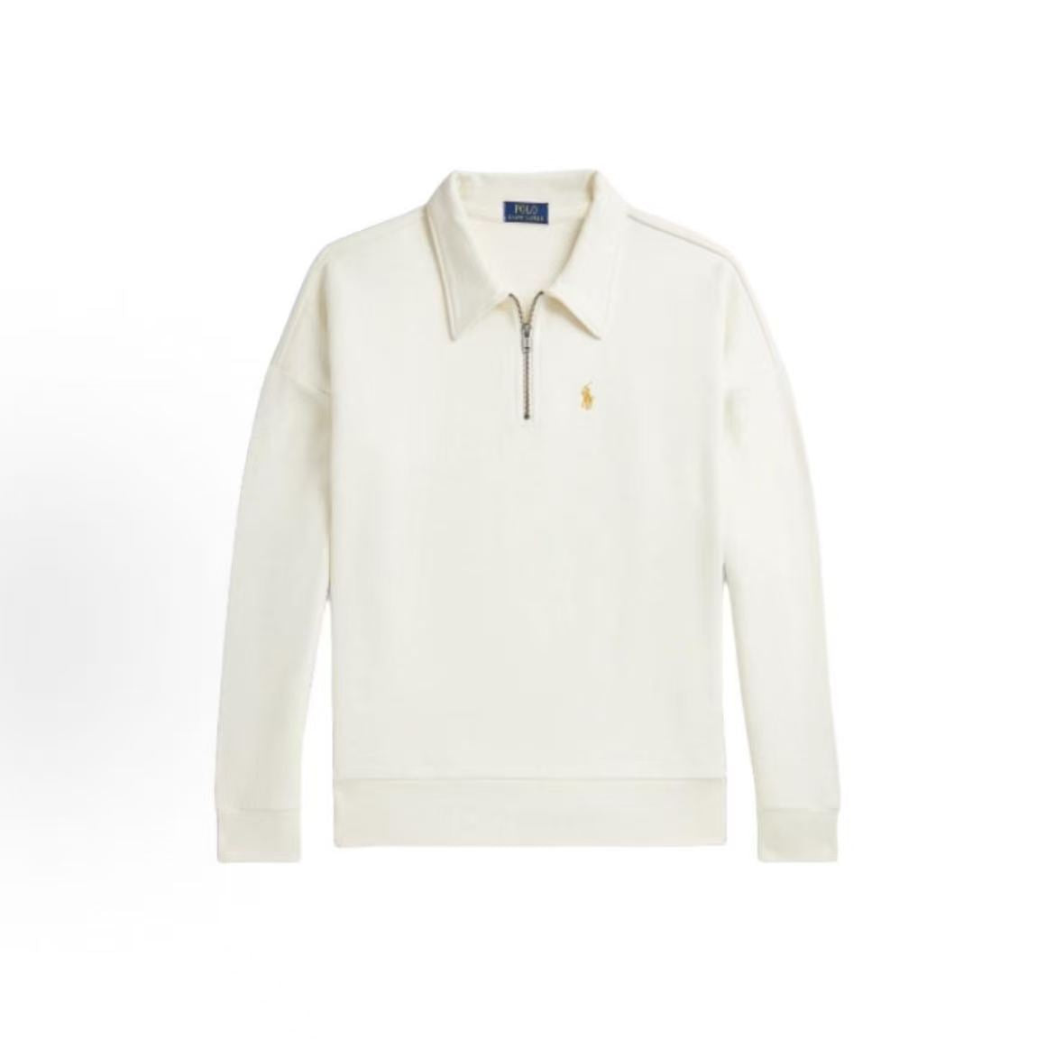 Ralph Lauren Spring/Summer 2025 New Year Collection Solid-color Pointed Collar Logo Embroidered Zip-Up Sweater for Men, White