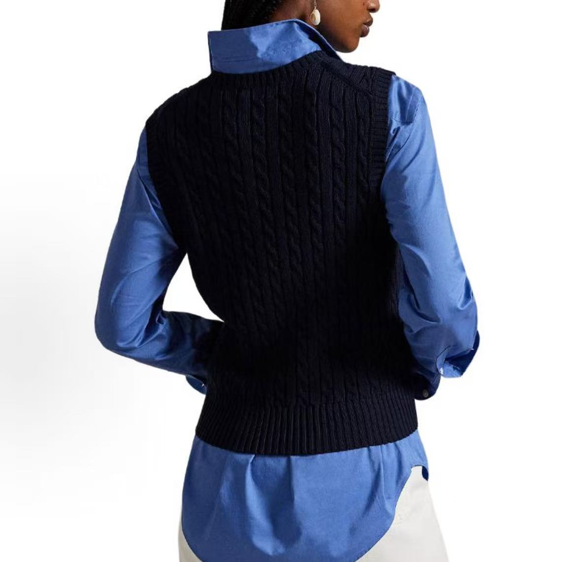 Ralph Lauren Plaid Knitted Cotton Sleeveless Cardigan for Women