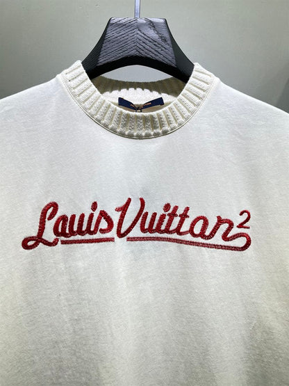 LOUIS VUITTON X NIGO EMBROIDERED MOCKNECK WHITE T-SHIRT – LVTS056