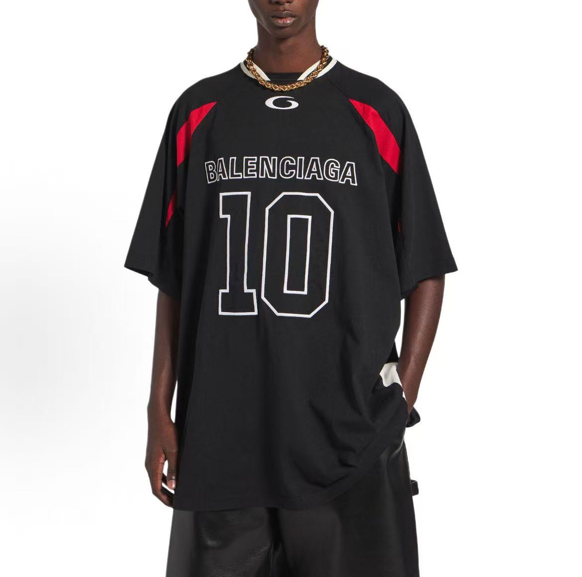 Balenciaga Streetwear × NBA Spring/Summer 2026 Collaboration Collection - Color-blocked Short-Sleeved Plain Knit T-Shirt in Round Neck - Loose Fit for Men