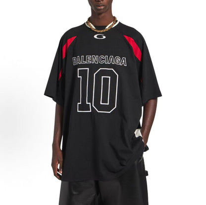 Balenciaga Streetwear × NBA Spring/Summer 2026 Collaboration Collection - Color-blocked Short-Sleeved Plain Knit T-Shirt in Round Neck - Loose Fit for Men