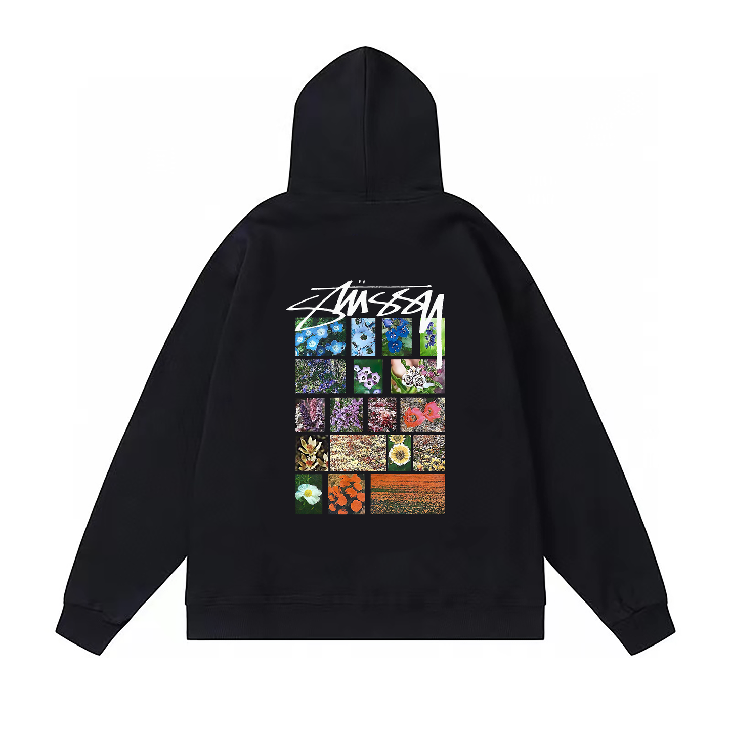 STUSSY PASTORAL FLOWERS PRINT HOODIE BLACK