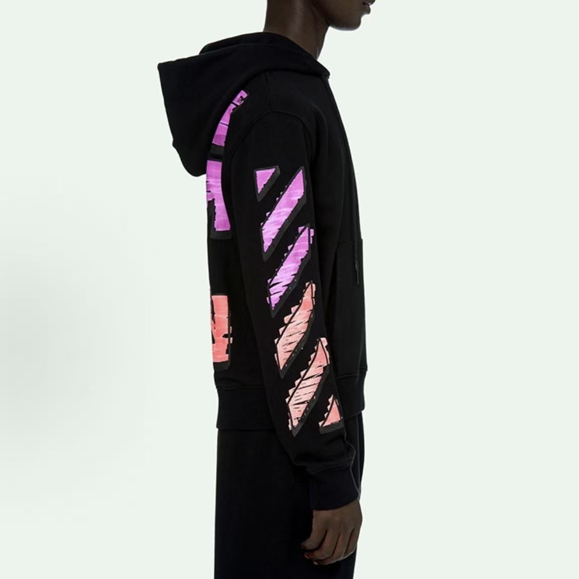 Off-White 752 doodle arrow hooded sweater black/rose red/orange