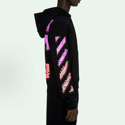 Off-White 752 doodle arrow hooded sweater black/rose red/orange