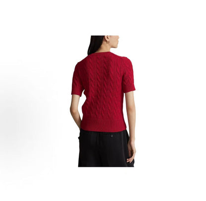 Ralph Lauren SS24 New Year Collection Small Spikes Embroidered Logo Pattern Twisted Knit Cotton Roundneck Single-Button Short-Sleeved Button-Up Blouse Knit Top Standard Fit Women's Style