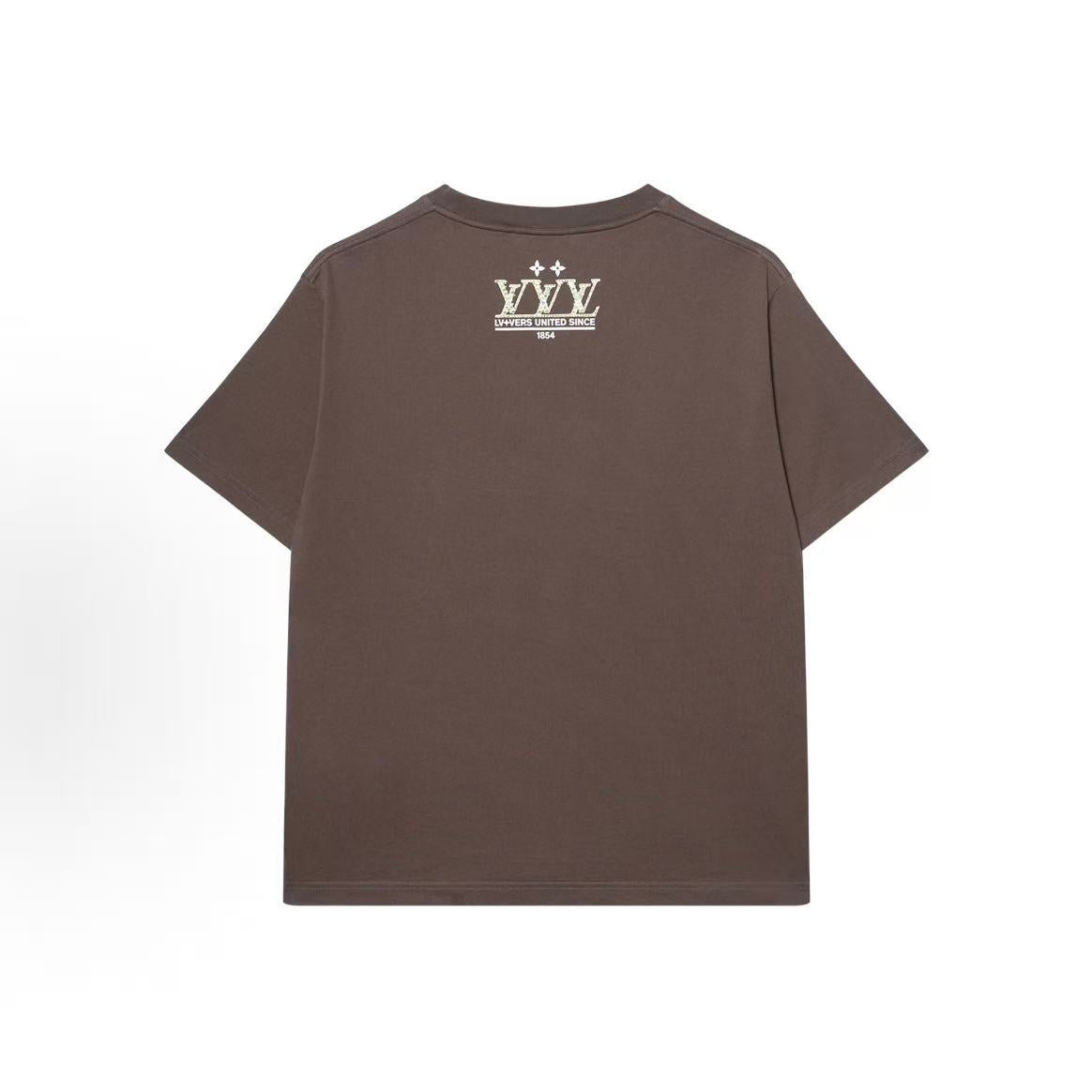 LOUIS VUITTON SS25 Patterned Printed Round-neck Short-sleeved T-shirt for Men, Brown