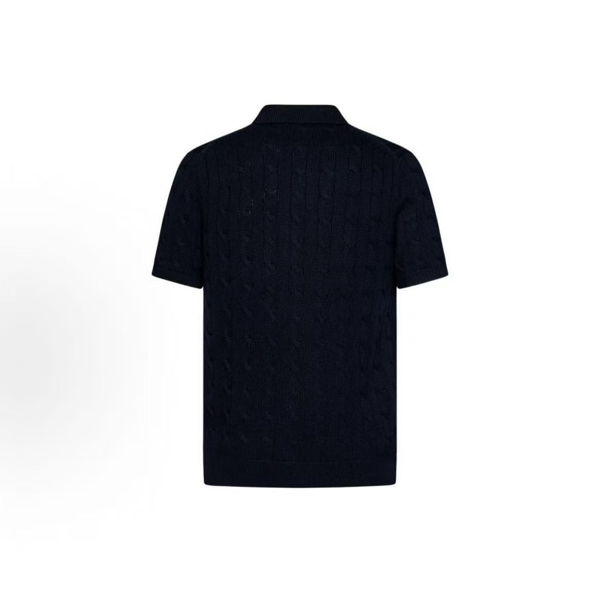 Ralph Lauren SS24 Pony Embroidered Logo Pattern Twisted Flower Knitted Cotton Button Hooded Short sleeved Polo Shirt Standard Edition Men's Blue