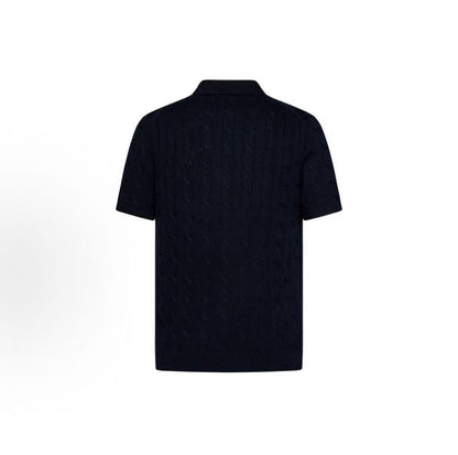 Ralph Lauren SS24 Pony Embroidered Logo Pattern Twisted Flower Knitted Cotton Button Hooded Short sleeved Polo Shirt Standard Edition Men's Blue