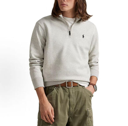Ralph Lauren FW25 Double-sided Knitted Quarter-Zip Pullover Long Sleeve Shirt for Men in Light Gray