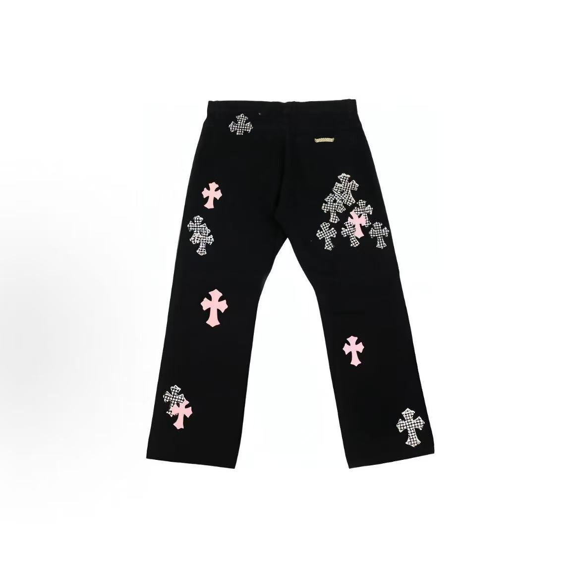 Chrome Hearts FW23 Printed Button Straight Denim Pants for Men - Black