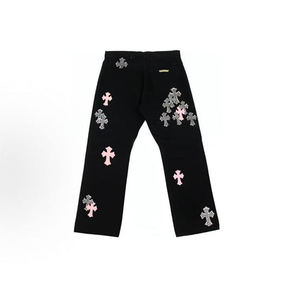 Chrome Hearts FW23 Printed Button Straight Denim Pants for Men - Black