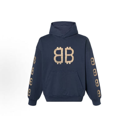 Balenciaga FW24 Logo letter print hooded pullover long-sleeved sweater in regular fit, same style for both men and women, in blue color.