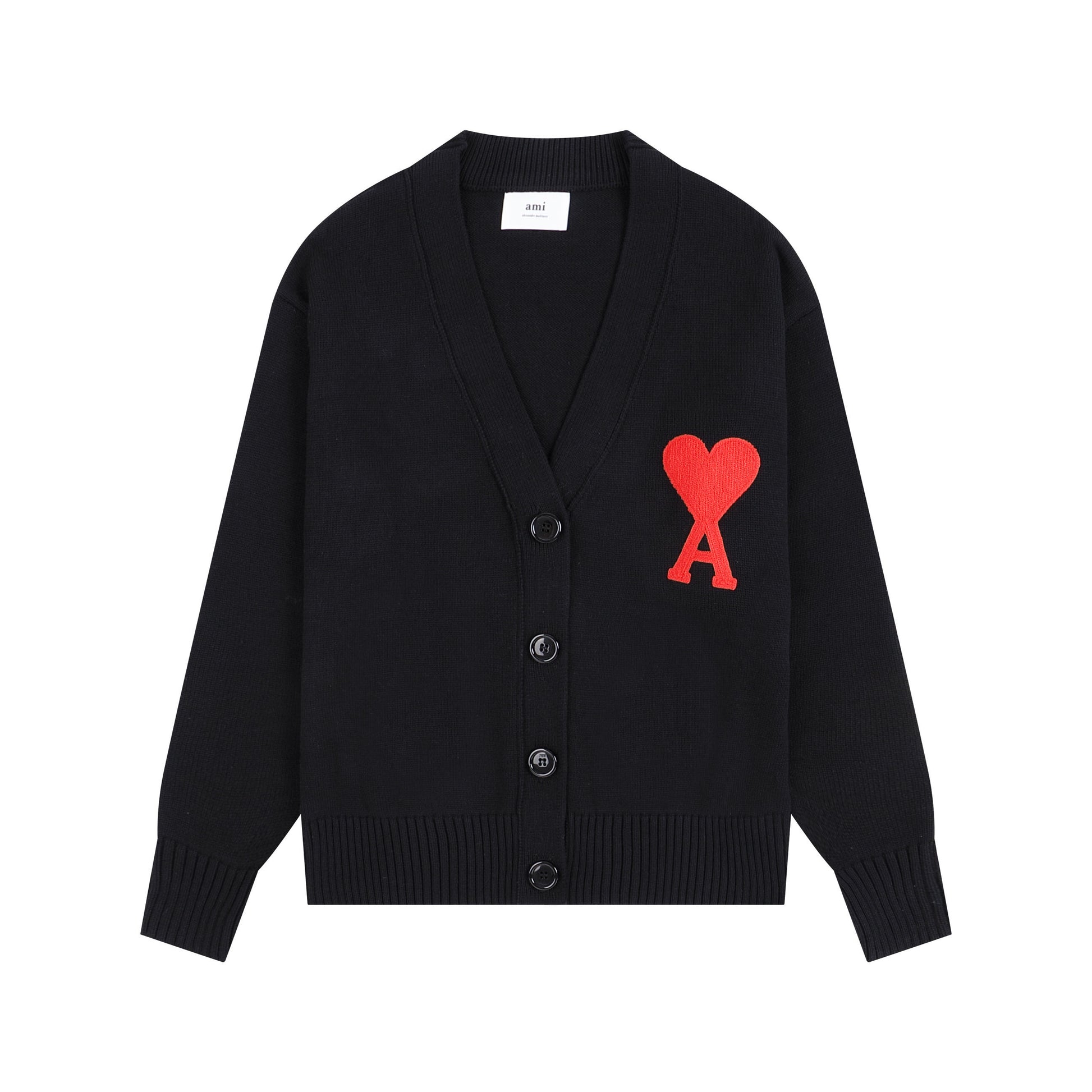 AMI Big Logo Button Sweater Black