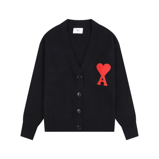 AMI Big Logo Button Sweater Black