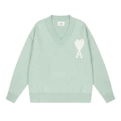 AMI Big Logo V Neck Sweater Mint Green