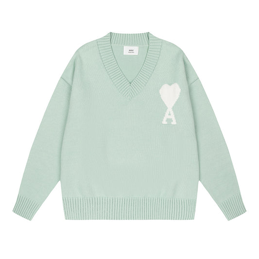 AMI Big Logo V Neck Sweater Mint Green