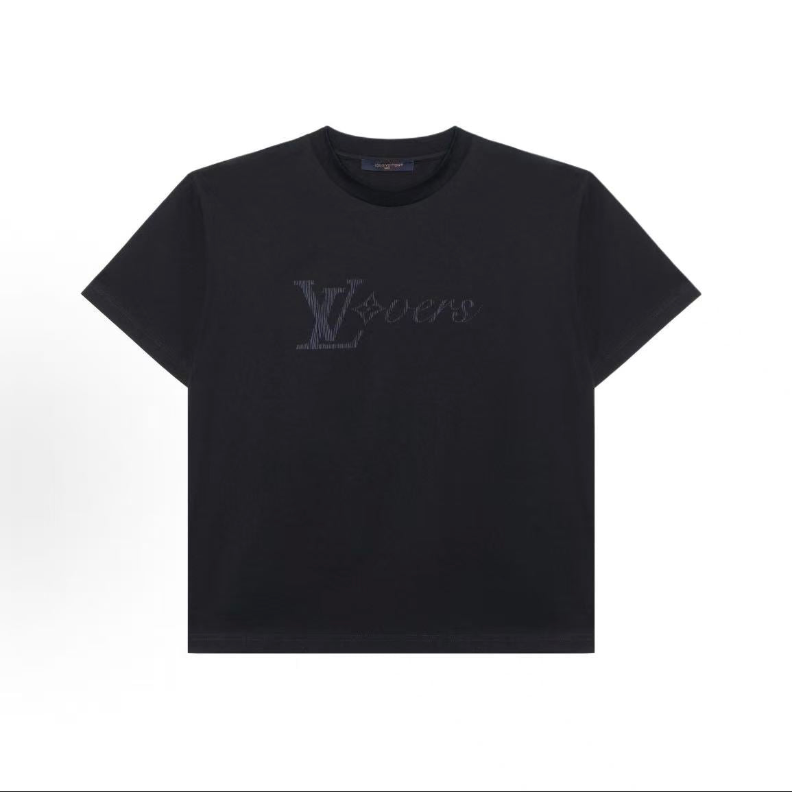LOUIS VUITTON SS25 Spring Men's Collection Logo Letter Round-neck Short-sleeved T-shirt for Men - Black