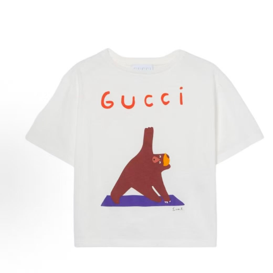 GUCCI T-shirt, Autumn/Winter 2025 Collection for Children, Round-neck Printed Cotton Short Sleeve, Children's Style