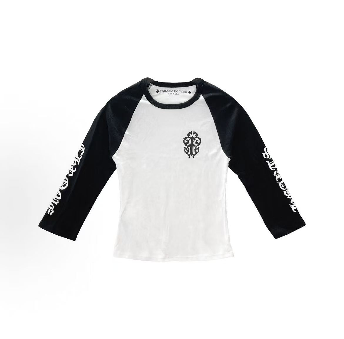 Chrome Hearts SS22 Logo Letter Print Round Neck Long Sleeve T-Shirt, Unisex, White