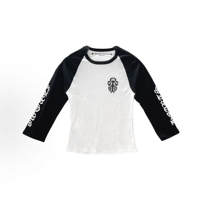 Chrome Hearts SS22 Logo Letter Print Round Neck Long Sleeve T-Shirt, Unisex, White
