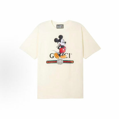 GUCCI x Disney 2020 Fall/Winter Collection: Mickey Print Loose Round-neck Short-sleeved T-Shirt (For Both Men and Women) - White