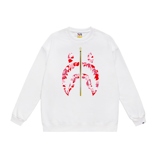 A Bathing Ape Basic Shark Head Print Zipper Hoodie White