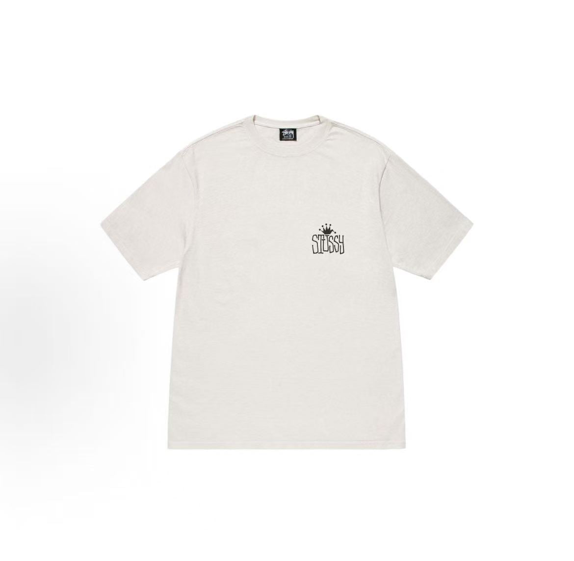 Stussy SS24 Round-neck Short-sleeved American Retro T-shirt with Screen-printed Pattern on Back - The same style for both men and women