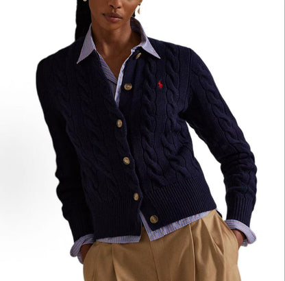 Ralph Lauren FW25 Striped Knitted Cable-knit Buttoned Long-Sleeved Sweater - Slim Fit Women's Style