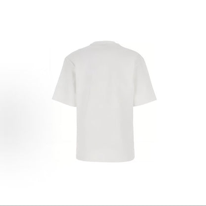 PRADA SS23 Solid Logo Front Patched Plain Knit Round-neck Short Sleeve T-shirt with A-line Sleeves for Women - White