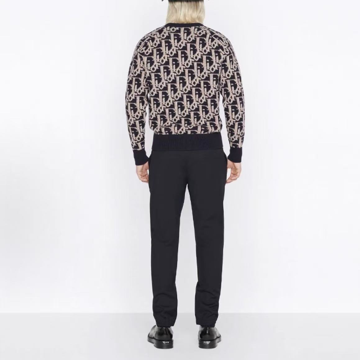 DIOR DIOR Seasonal New Product FW22 Long-sleeved Pullover with Logo Pattern Printed All Over Men's Style Navy Blue Sweater